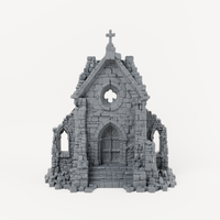 Cross Gable Church Ruin - Exact included printed components, front view
