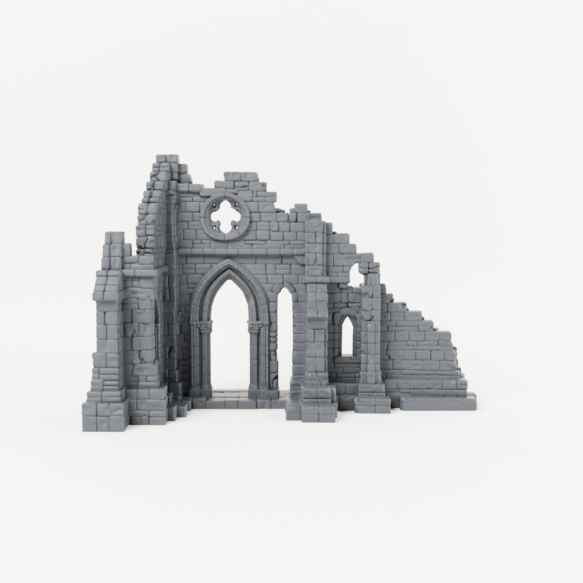 Three Arch Church Wall Ruin - Exact included printed components, front view