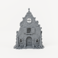 Shuttered Scroll Gable Facade - Exact included printed components, front view