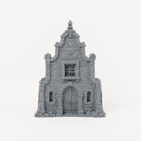 Ornate Scroll Gable Facade - Exact included printed components, front view