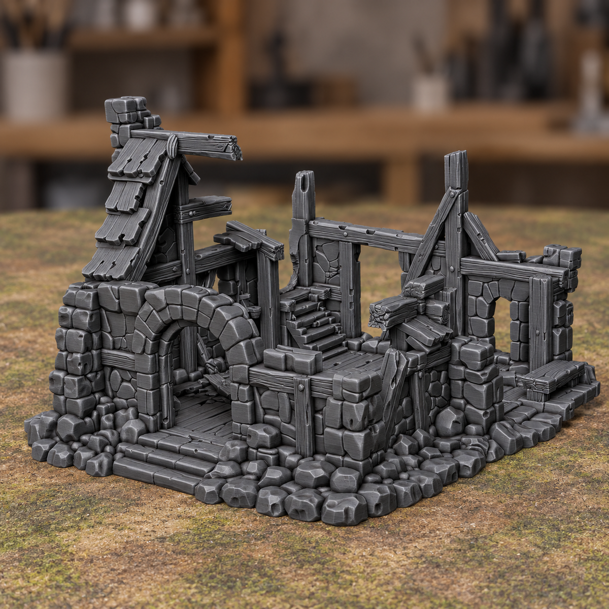 Ruined House with Interior Stairs - Digital product illustration