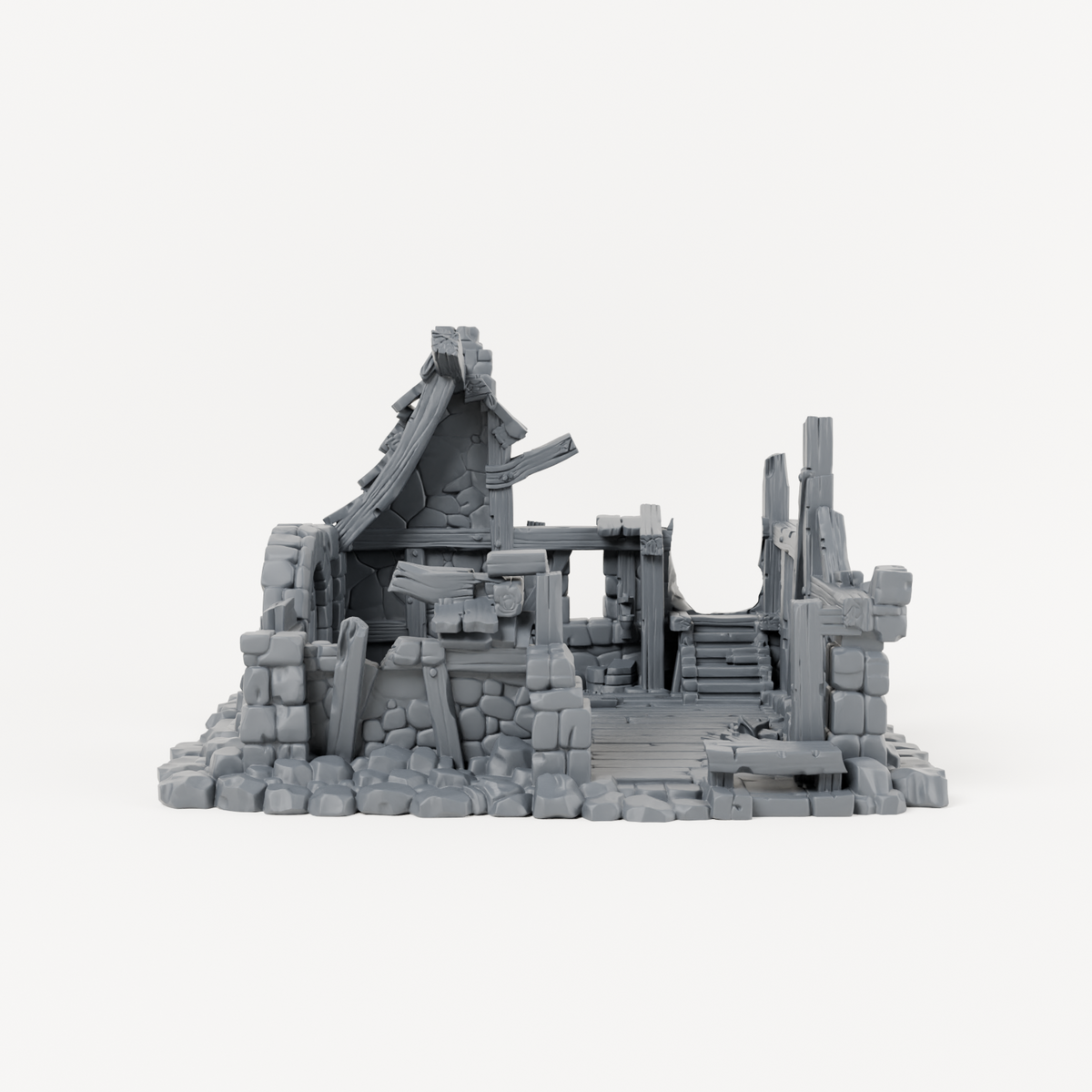 Ruined House with Interior Stairs - Exact included printed components, front view
