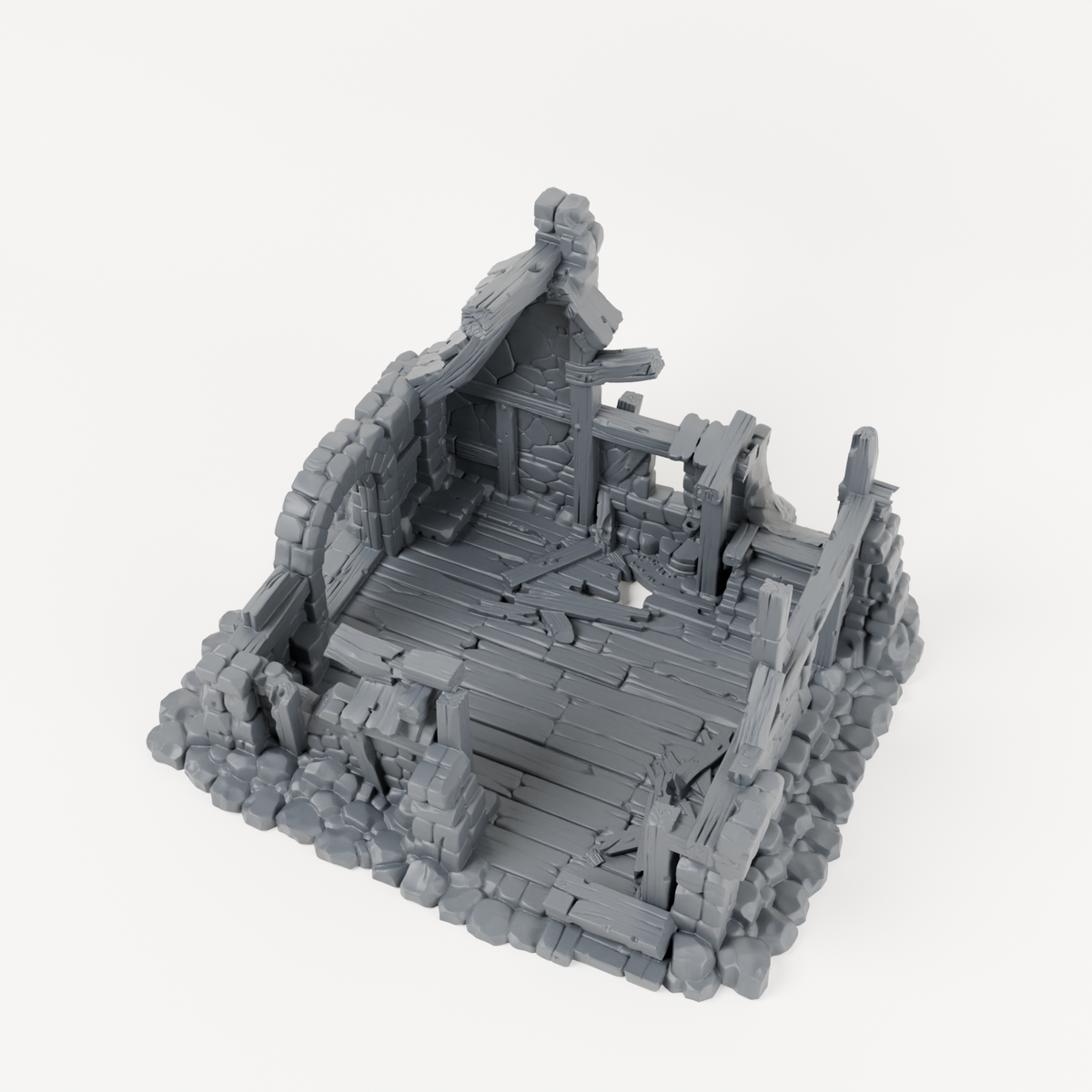Ruined House with Interior Stairs - Exact included printed components, alternate view