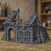 Ruined House with Twin Roof Gables - Digital product illustration