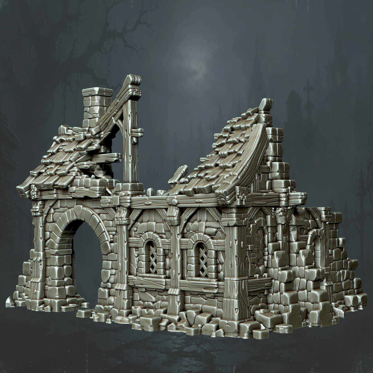 Ruined House with Twin Roof Gables - Supplied digital geometry reference