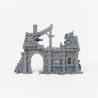 Ruined House with Twin Roof Gables - Exact included printed components, front view