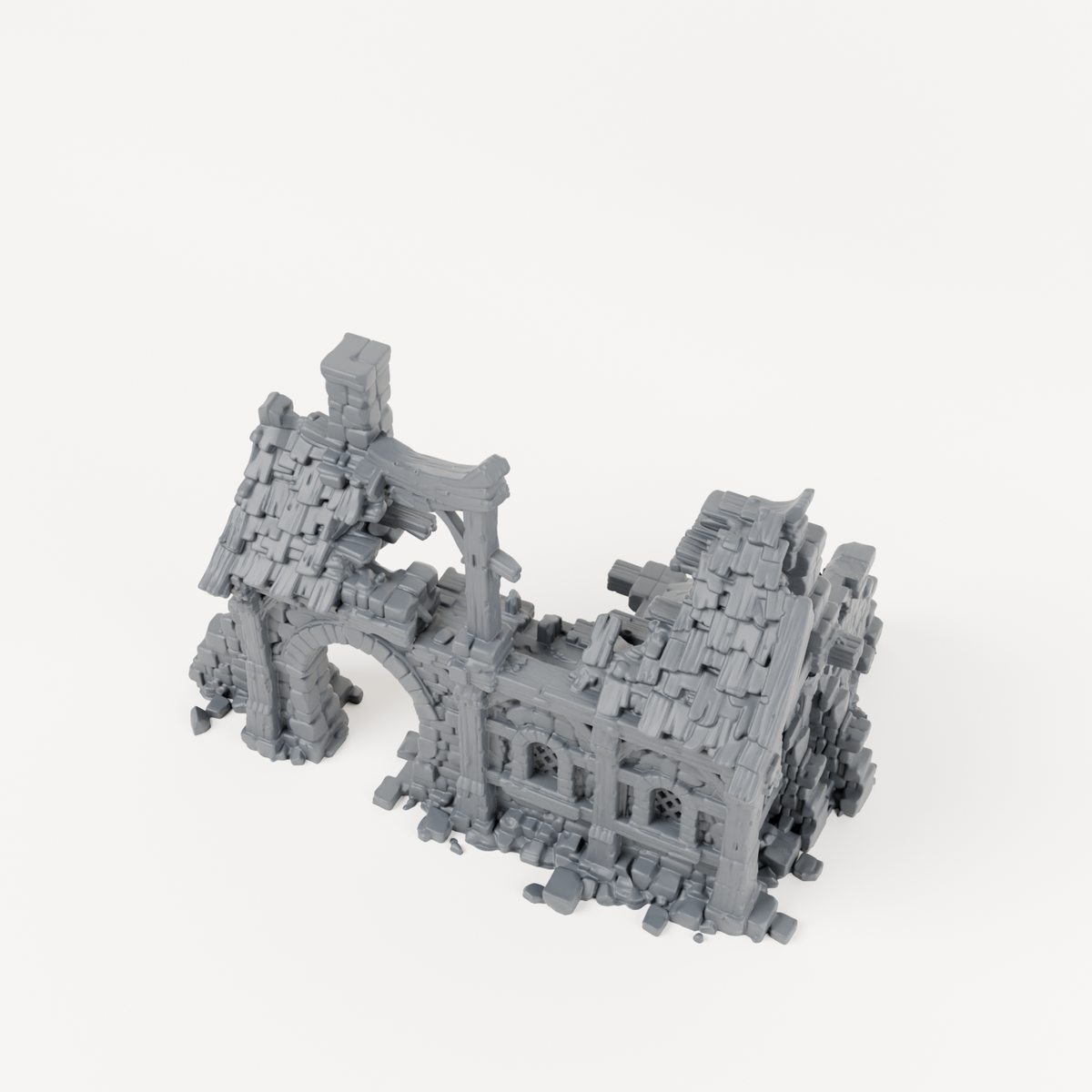 Ruined House with Twin Roof Gables - Exact included printed components, alternate view