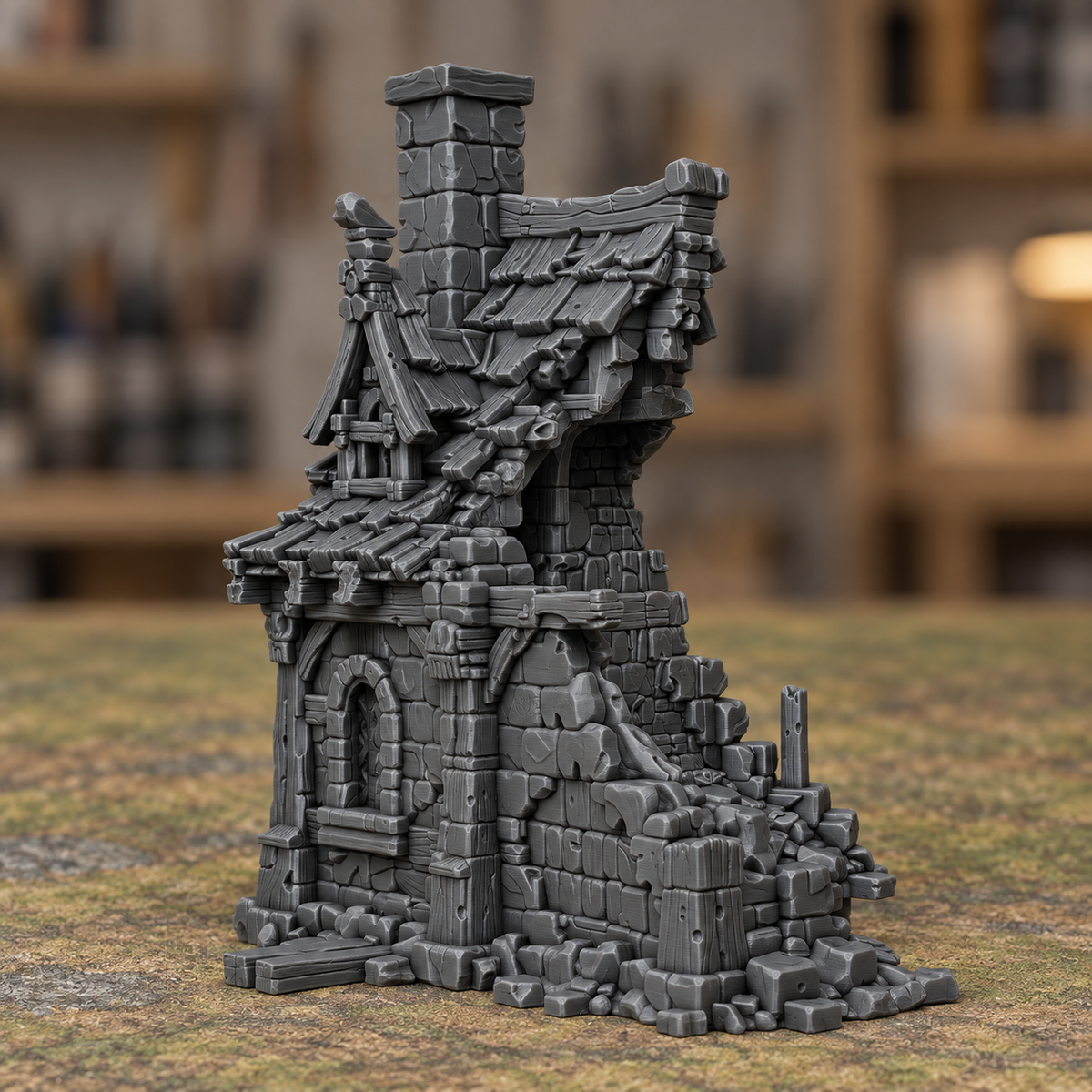 Ruined House with Tall Chimney - Digital product illustration