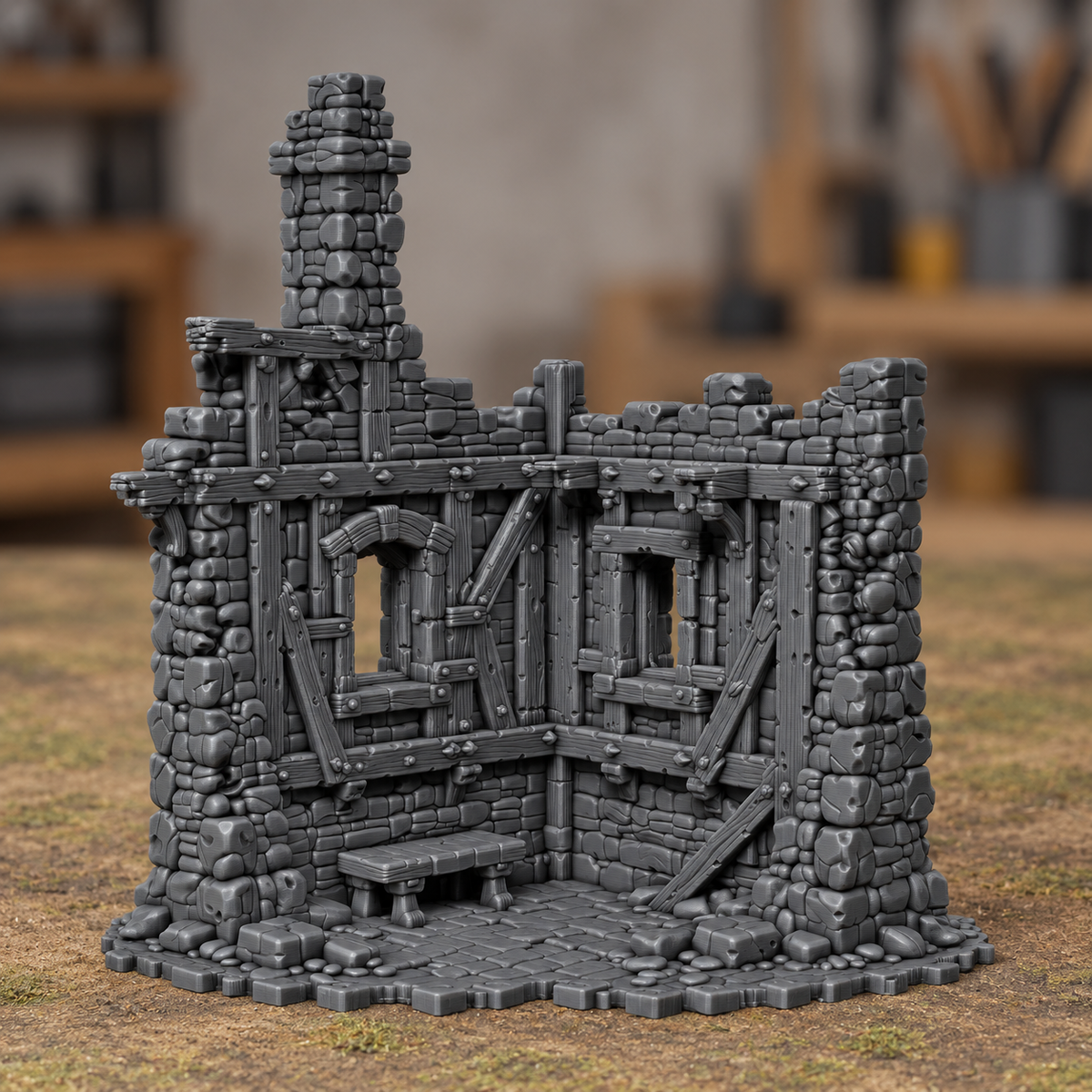 Ruined House Corner with Chimney - Digital product illustration