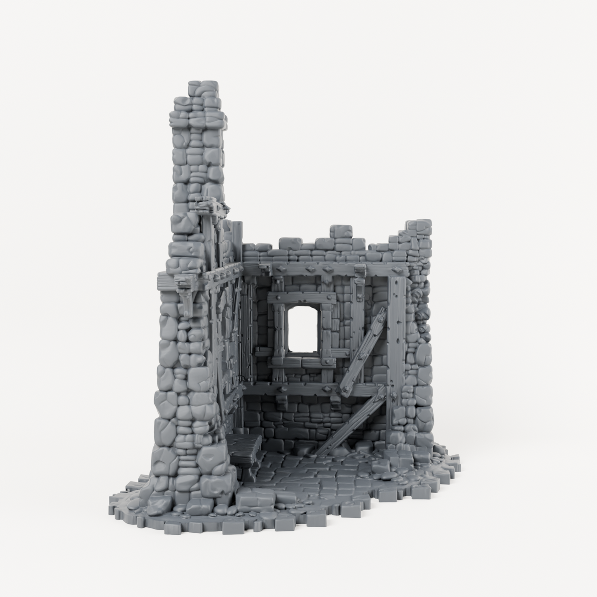 Ruined House Corner with Chimney - Exact included printed components, front view