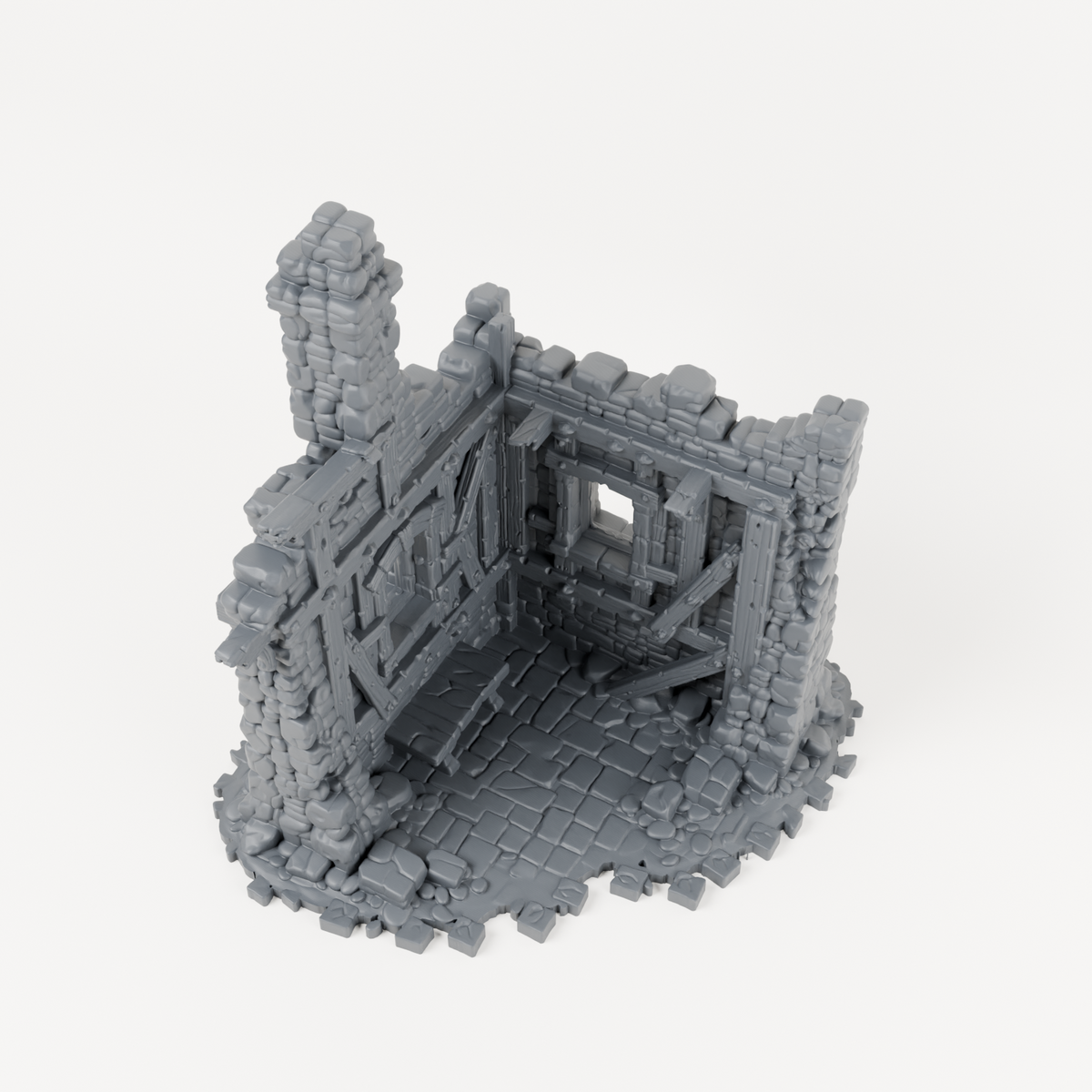 Ruined House Corner with Chimney - Exact included printed components, alternate view