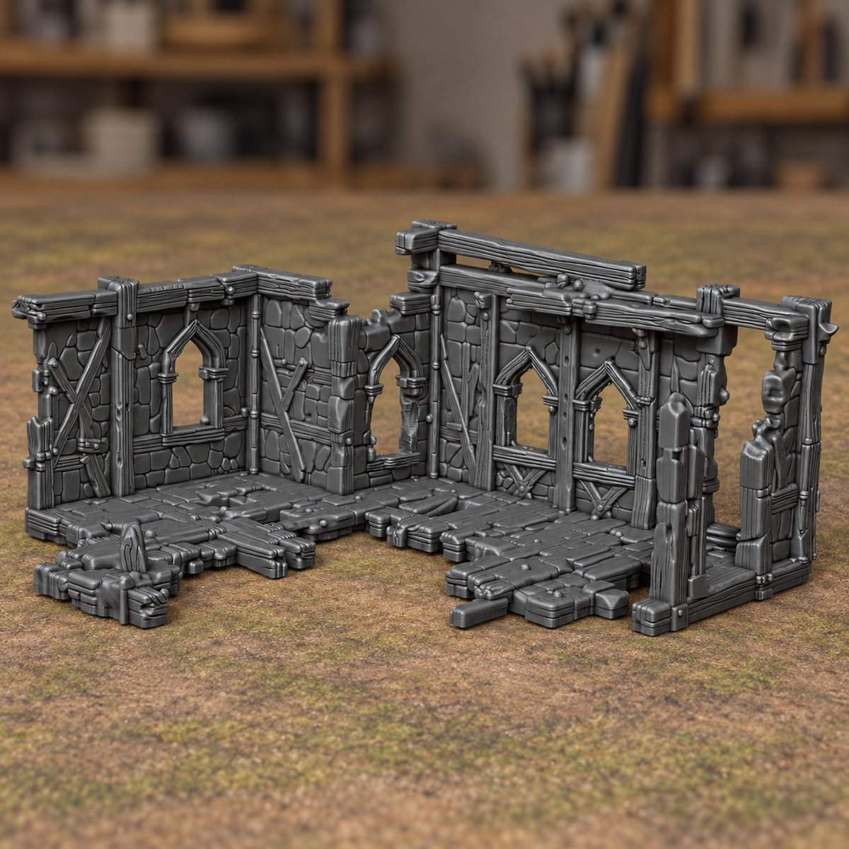 Ruined House with Gothic Windows - Digital product illustration