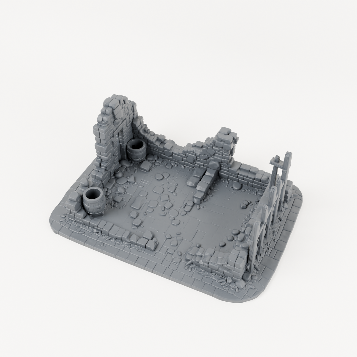 Ruined House Foundation with Barrels - Exact included printed components, alternate view