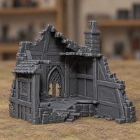Chimney House Ruin with Gothic Door - Digital product illustration