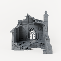 Chimney House Ruin with Gothic Door - Exact included printed components, front view