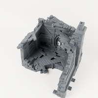 Chimney House Ruin with Gothic Door - Exact included printed components, alternate view