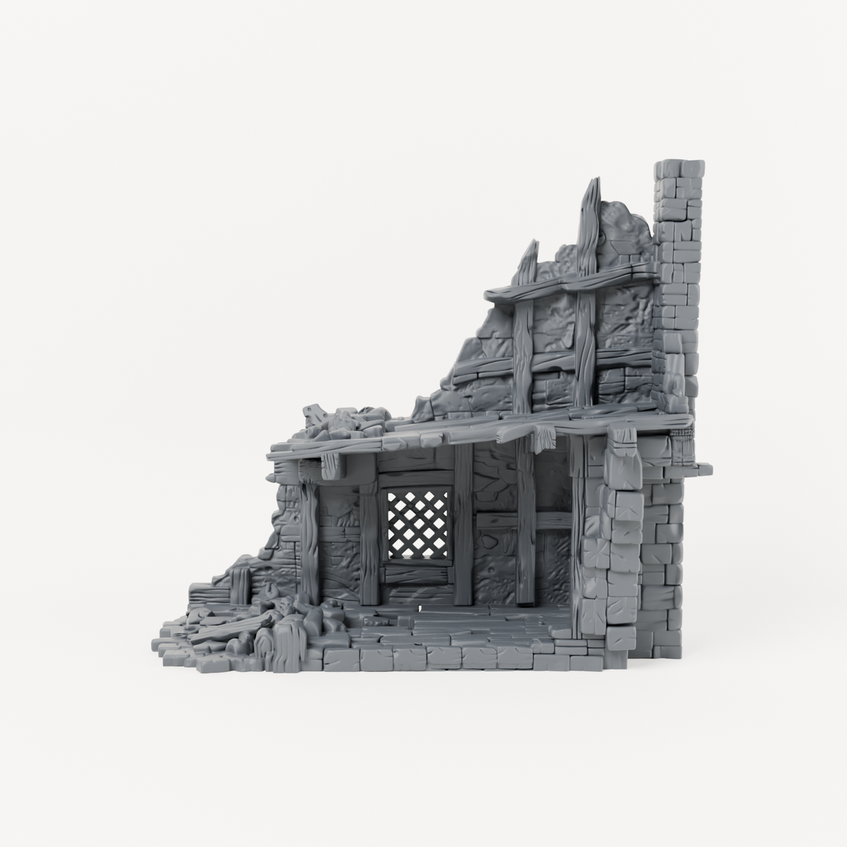 Roofless Timber House with Chimney - Exact included printed components, front view