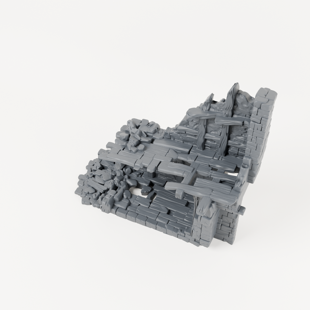 Roofless Timber House with Chimney - Exact included printed components, alternate view