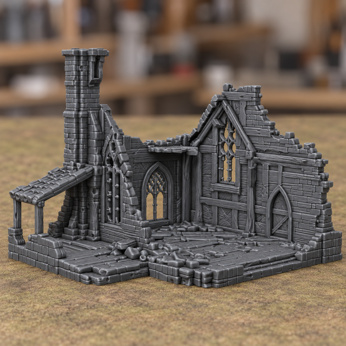 Gabled House Ruin with Chimney - Digital product illustration