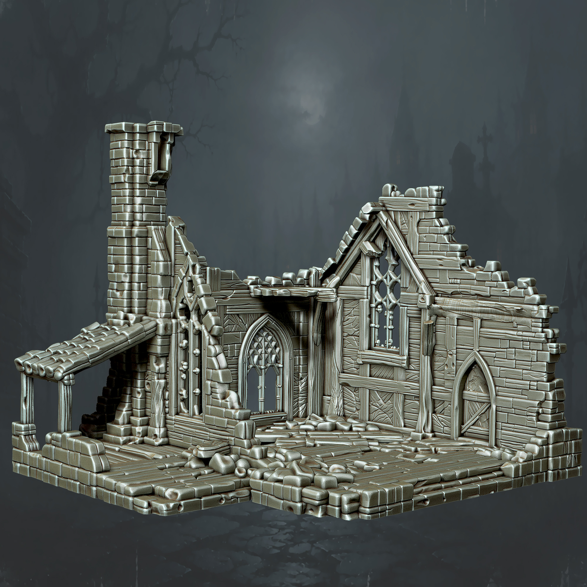 Gabled House Ruin with Chimney - Supplied digital geometry reference