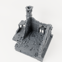 Gabled House Ruin with Chimney - Exact included printed components, alternate view