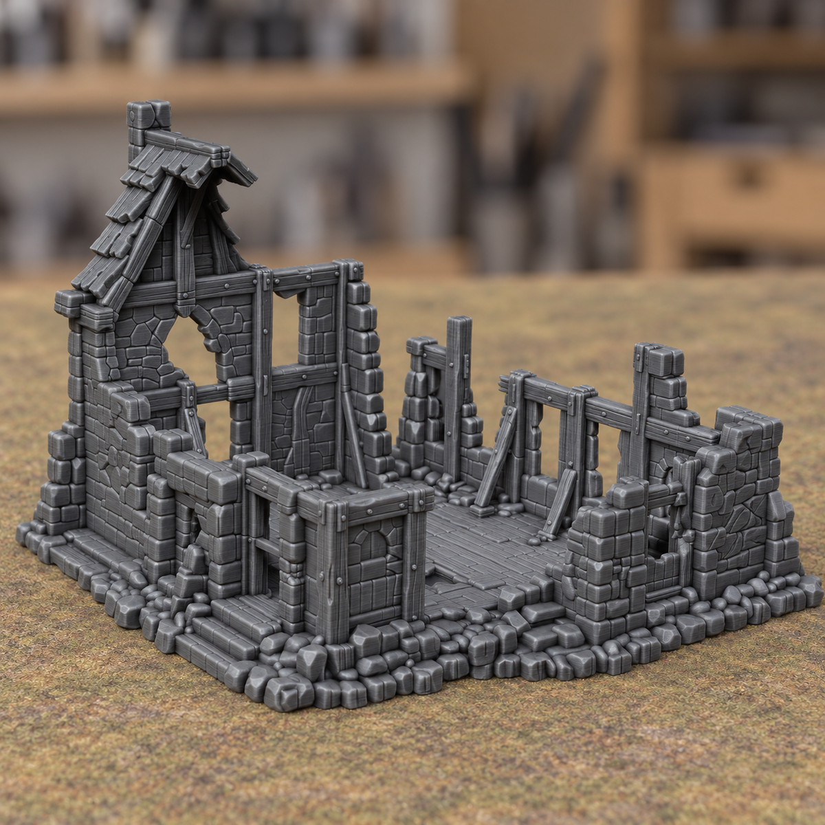 Open Timber Cottage Ruin - Digital product illustration