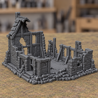 Open Timber Cottage Ruin - Digital product illustration