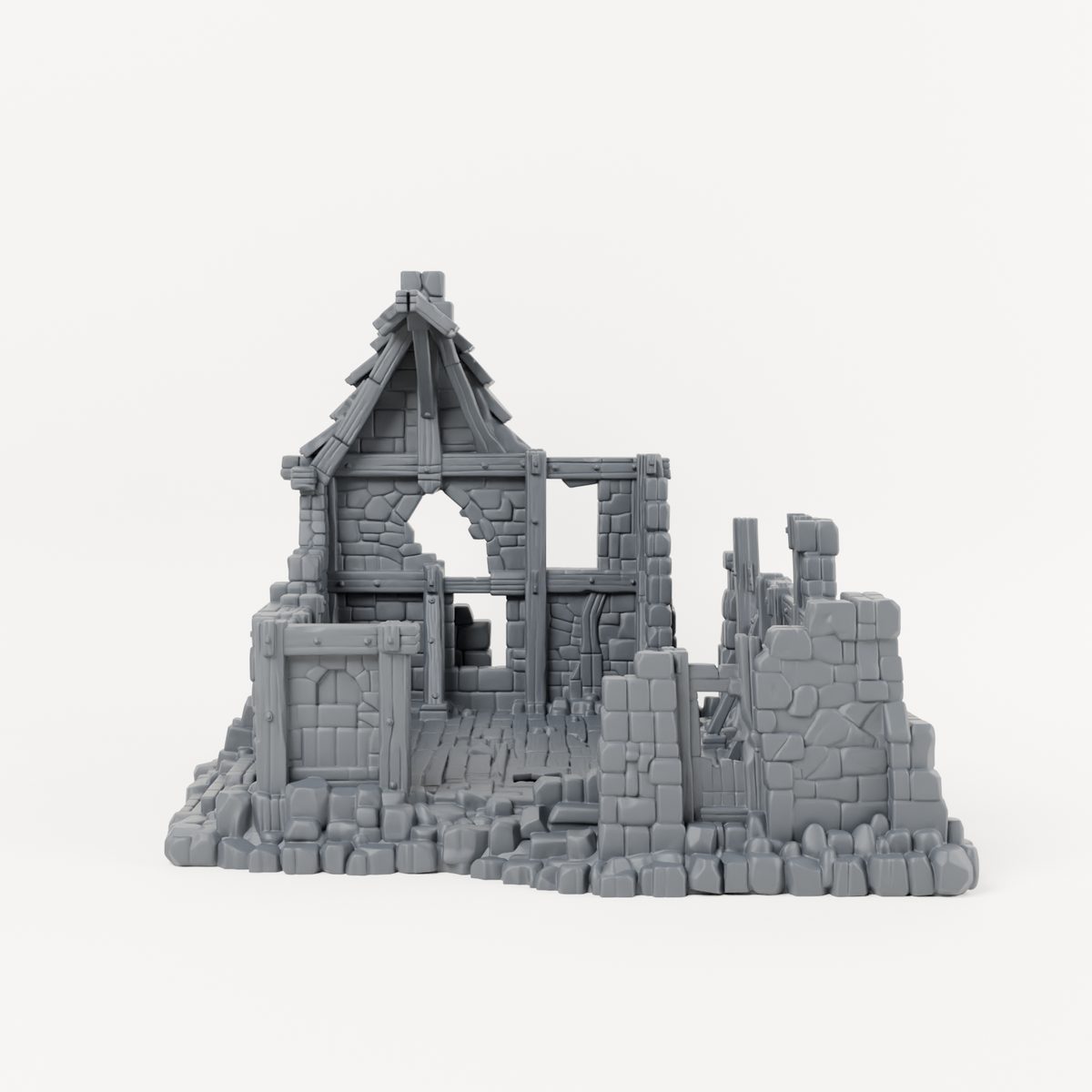 Open Timber Cottage Ruin - Exact included printed components, front view