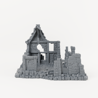 Open Timber Cottage Ruin - Exact included printed components, front view