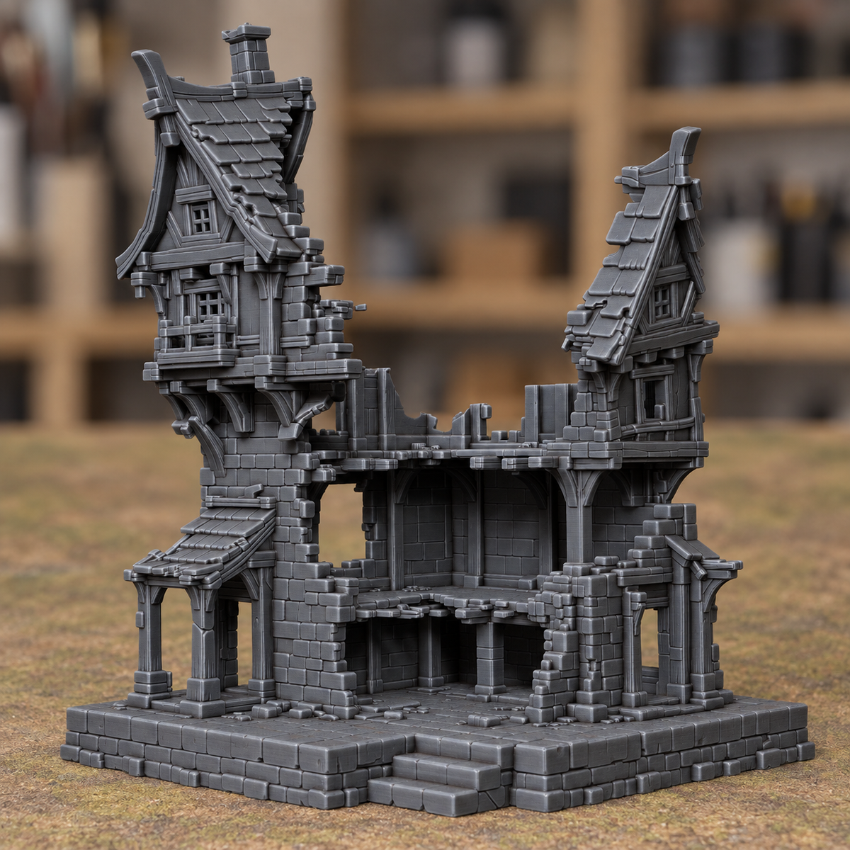 Twin Gable House Ruin - Digital product illustration