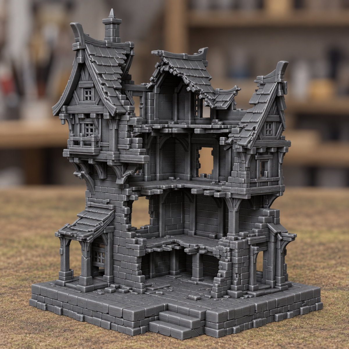 Three Gable House Ruin - Digital product illustration