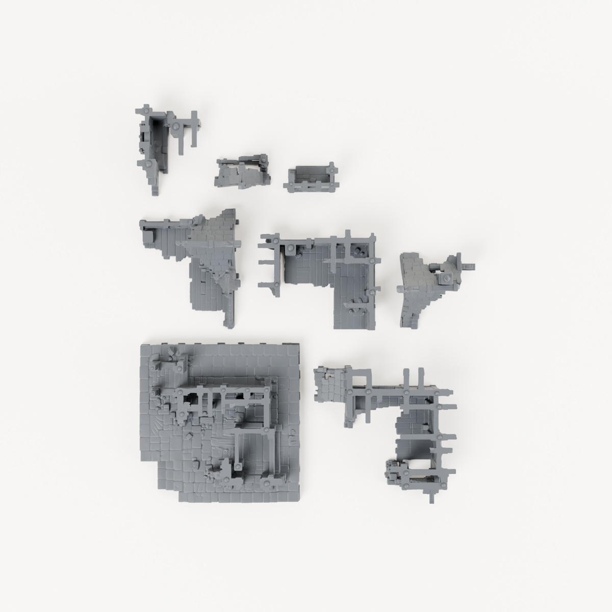 Three Gable House Ruin - Exact included printed components, overhead view