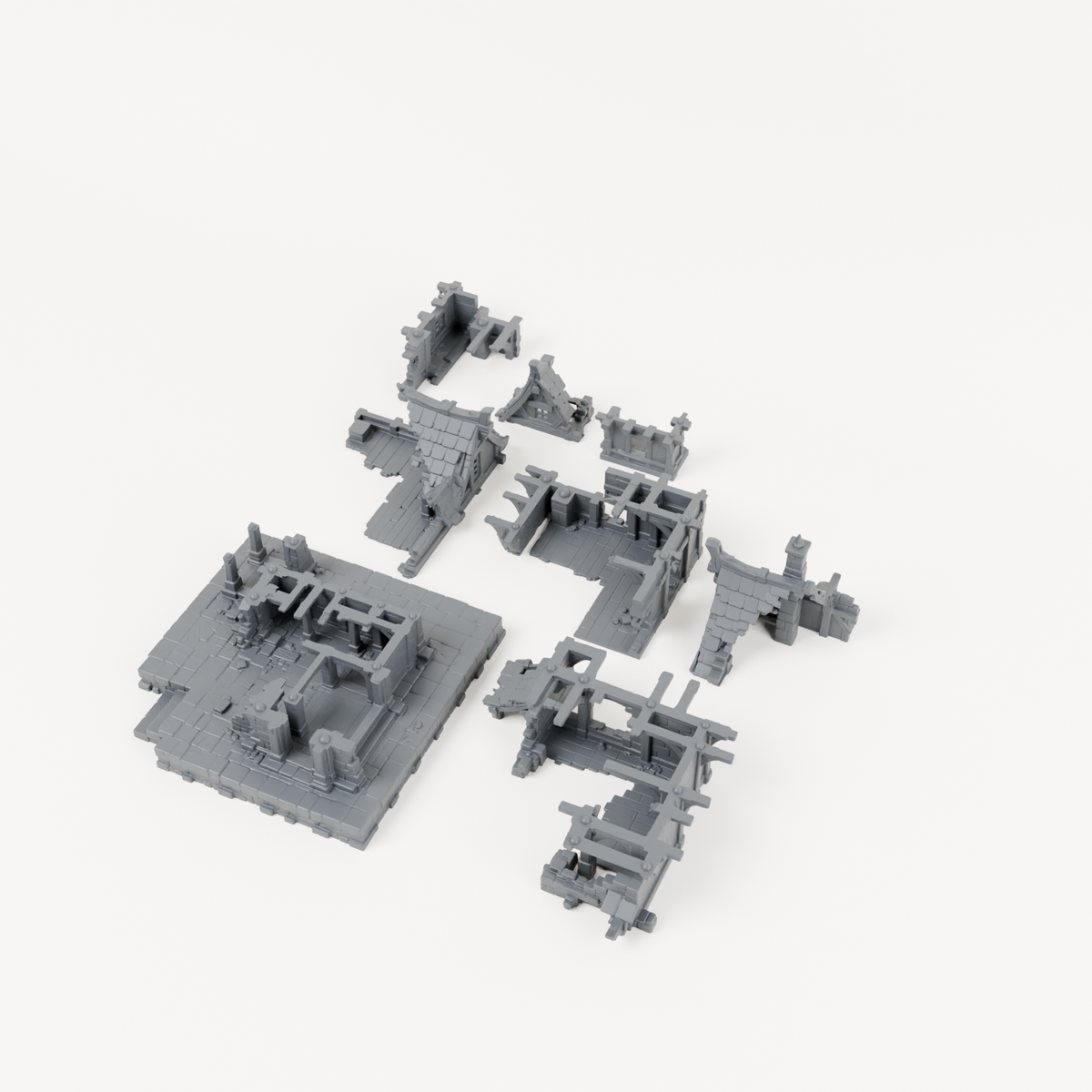 Three Gable House Ruin - Exact included printed components, alternate view