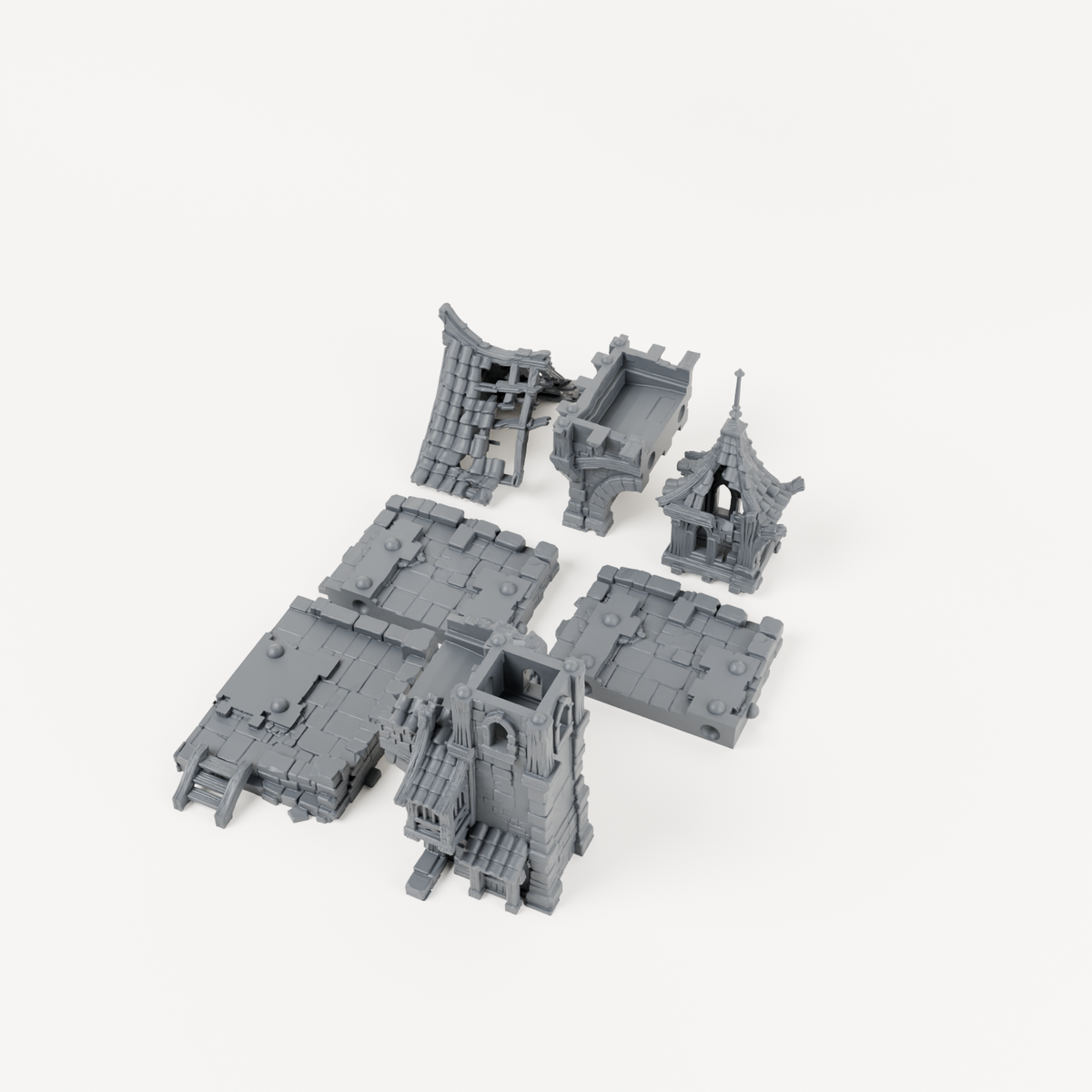 Ruined Spire Gatehouse - Exact included printed components, alternate view
