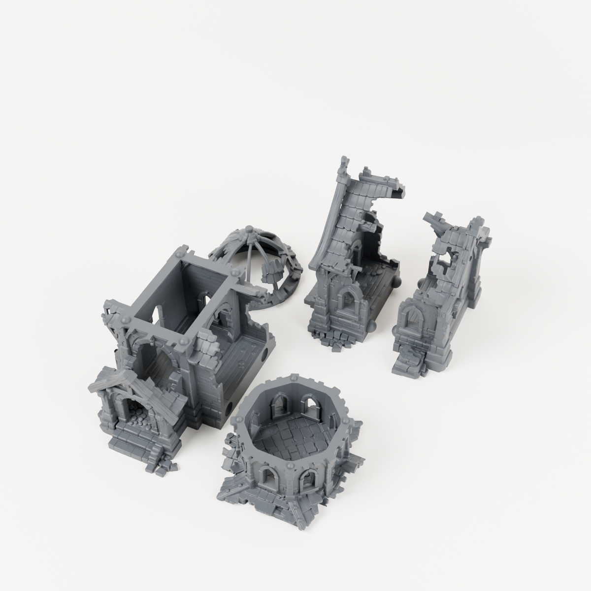 Ruined Domed Tower House - Exact included printed components, alternate view