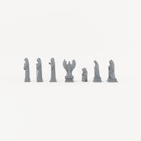 Seven Weathered Statue Scenery Pieces - Exact included printed components, front view