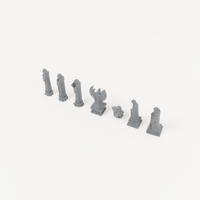 Seven Weathered Statue Scenery Pieces - Exact included printed components, alternate view