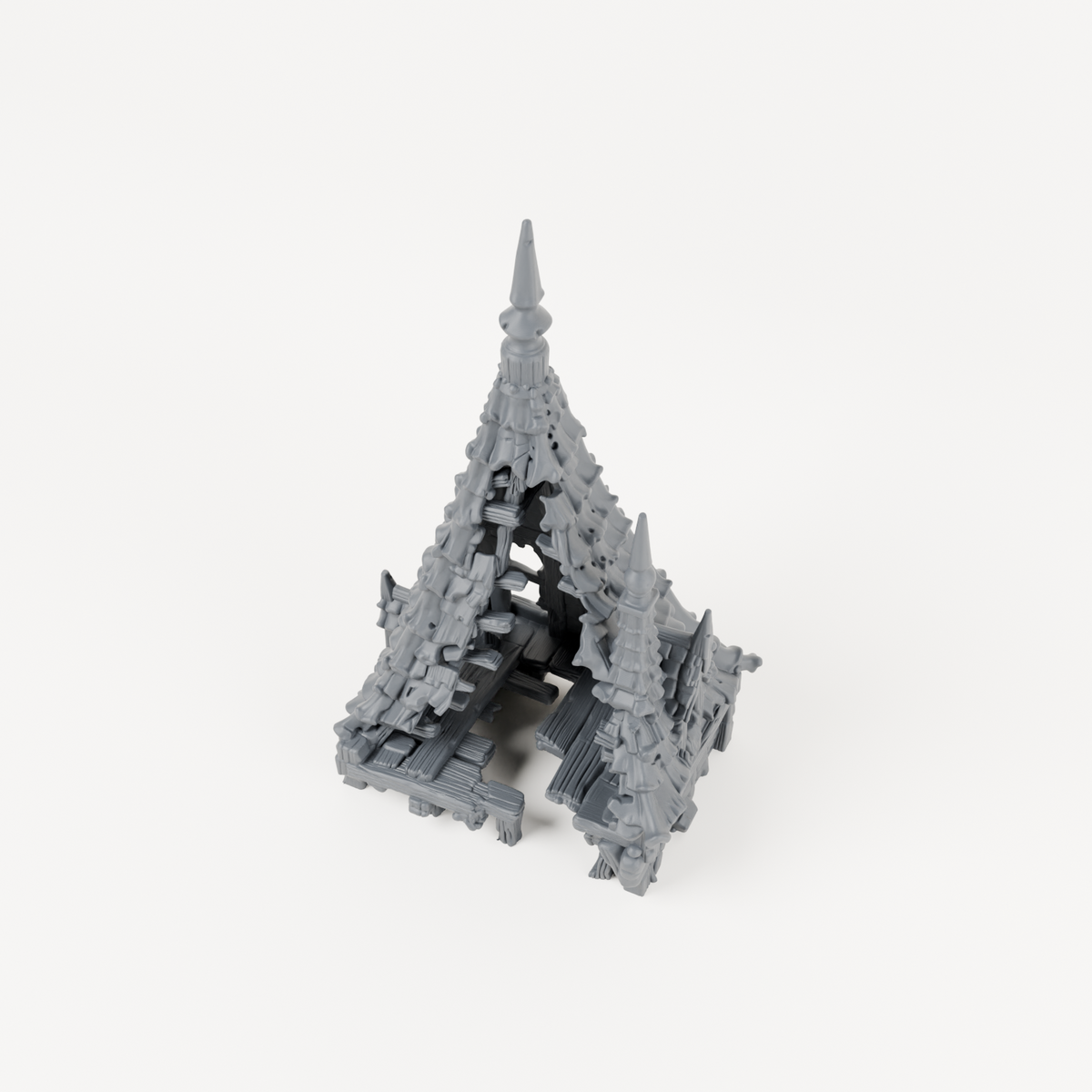 Ruined Tower with Tiled Spires - Exact included printed components, alternate view