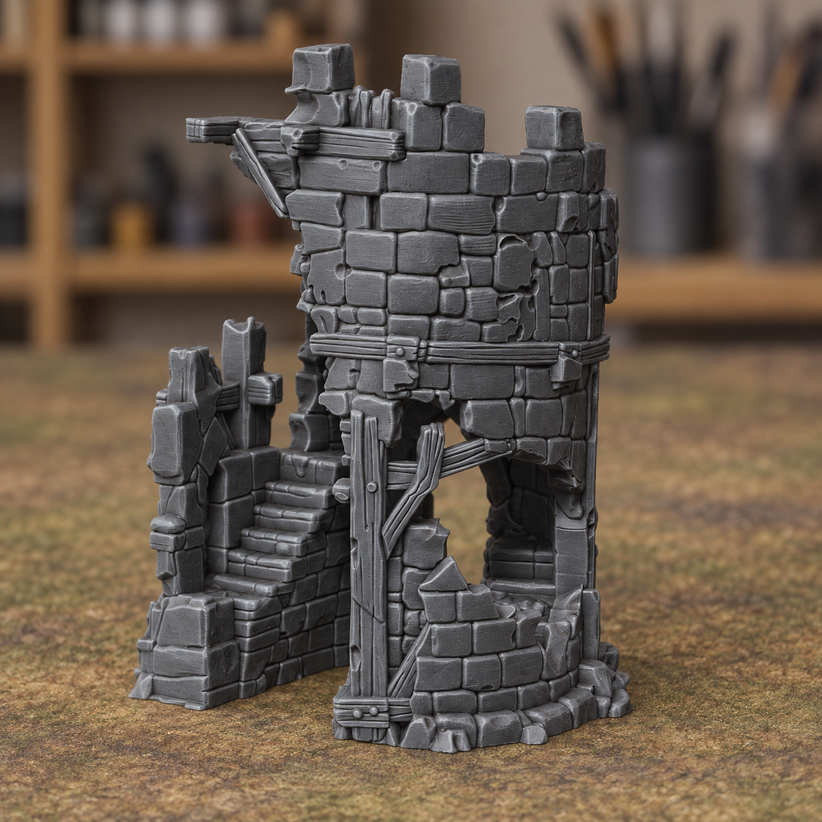 Ruined Tower with Exterior Stairs - Digital product illustration