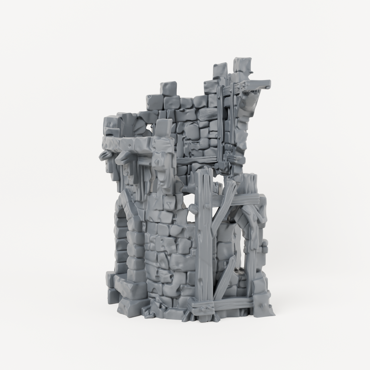 Ruined Tower with Exterior Stairs - Exact included printed components, front view