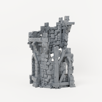 Ruined Tower with Exterior Stairs - Exact included printed components, front view
