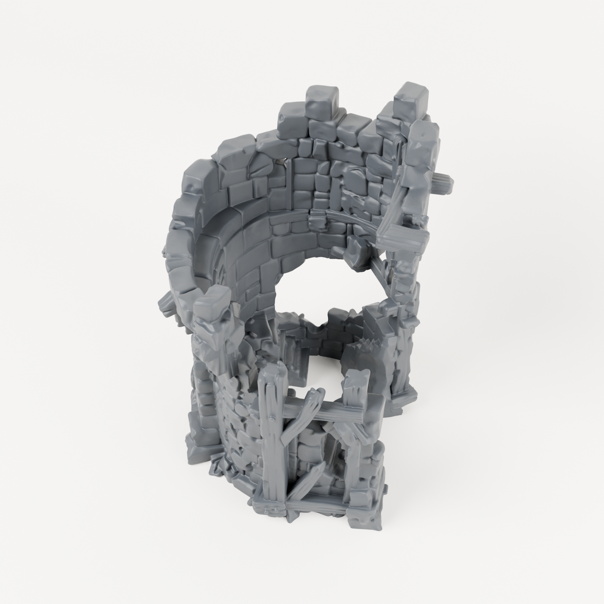 Ruined Tower with Exterior Stairs - Exact included printed components, alternate view