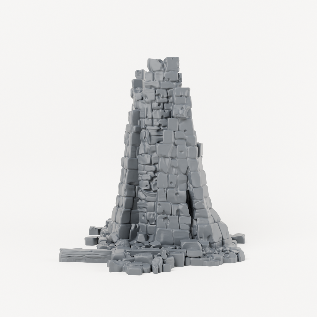 Broken Stone Tower Wall - Exact included printed components, front view