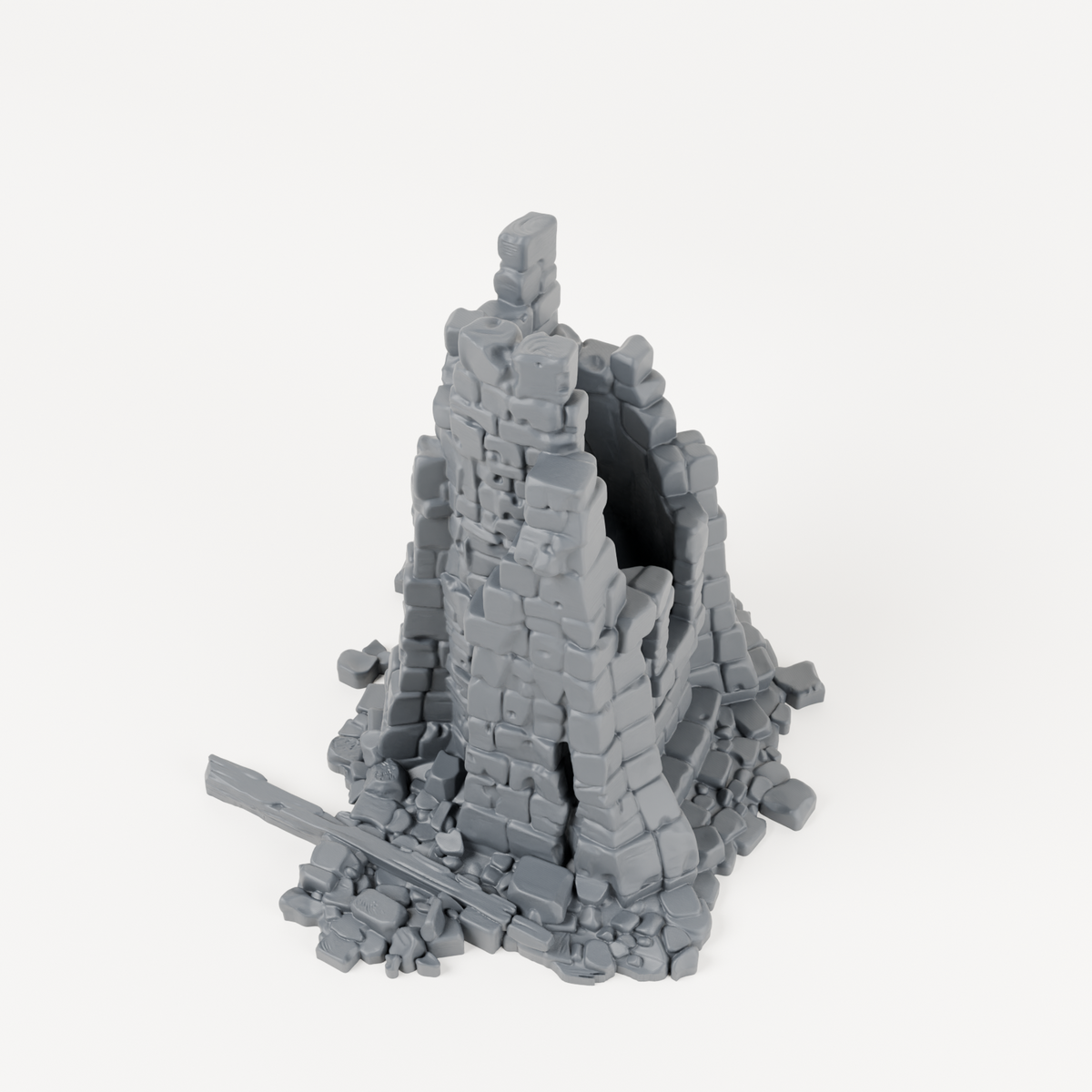 Broken Stone Tower Wall - Exact included printed components, alternate view