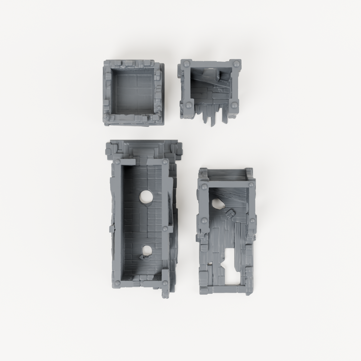 Ruined Watchtower with Platforms - Exact included printed components, overhead view