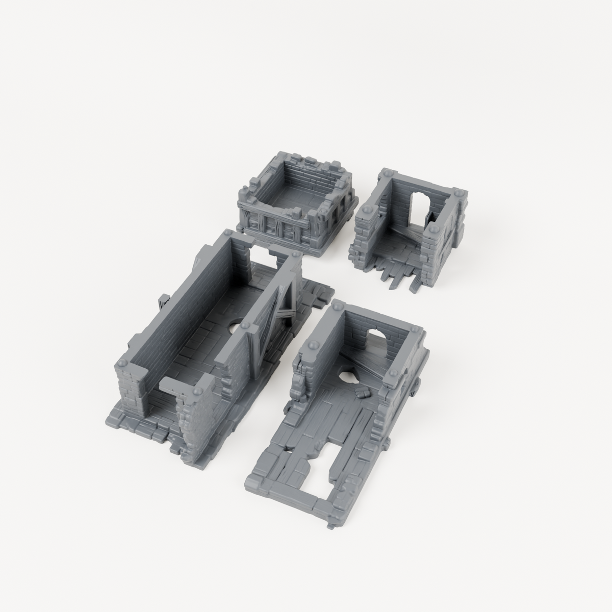 Ruined Watchtower with Platforms - Exact included printed components, alternate view