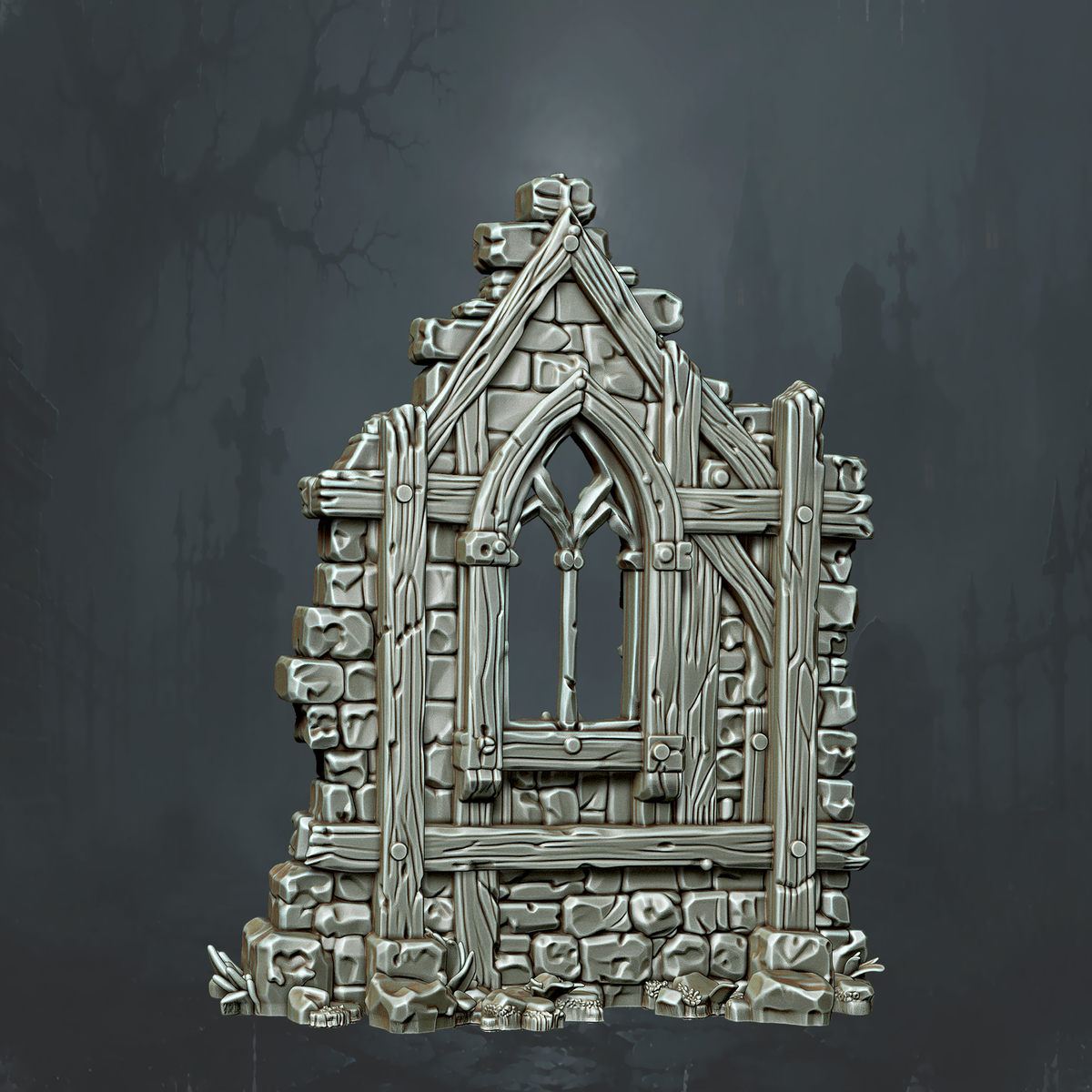 Ruined Gothic Tracery Window Wall - Supplied digital geometry reference