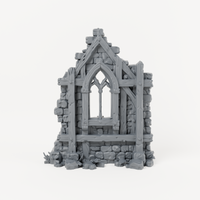 Ruined Gothic Tracery Window Wall - Exact included printed components, front view