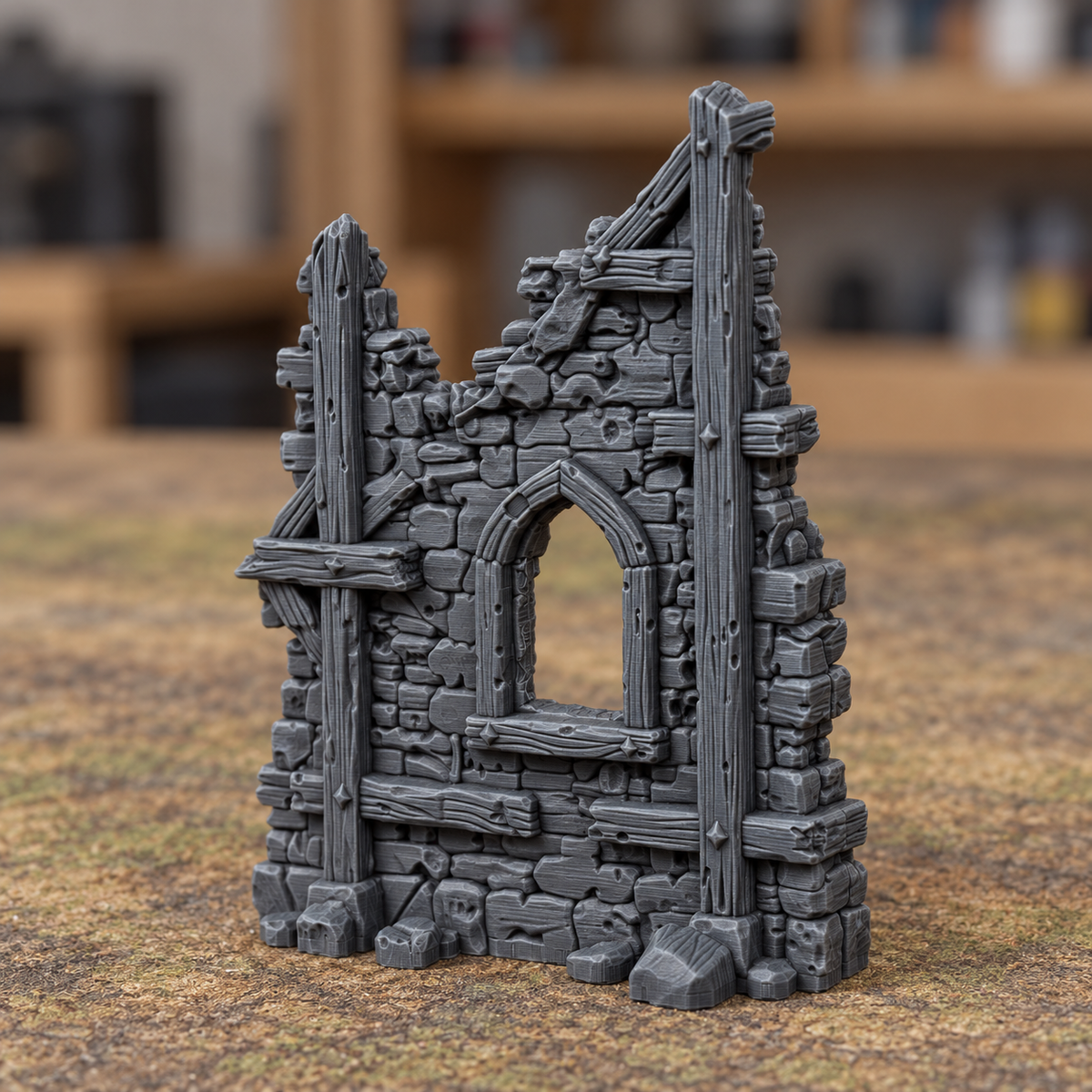 Ruined Arched Window Wall - Digital product illustration