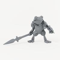 Sacred Swamp Frog Spearman 1 alternate sculpt in charcoal-grey resin, unpainted.